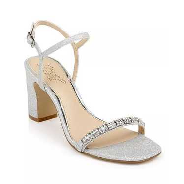 Jewel Badgley Mischka Silver Glitter Sandal Heels… - image 1