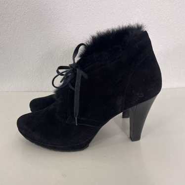 Paul Green Black Leather Suede Fur Lined Lace Up … - image 1