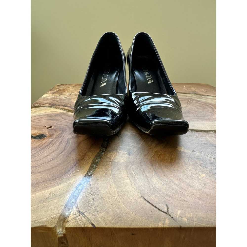 USED gorgeous PRADA black leather 90's square toe… - image 1