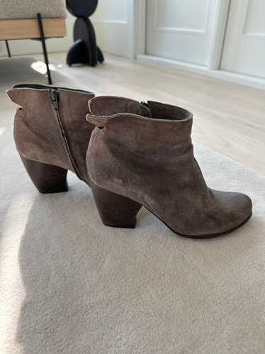 Coclico Grey Suede Booties w/ 3.5” Wooden Heel