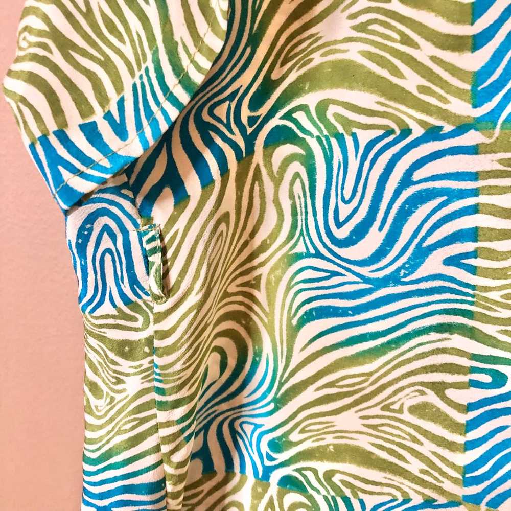 Tolani 100% Silk Mixed Print V Neck Dress Green B… - image 7