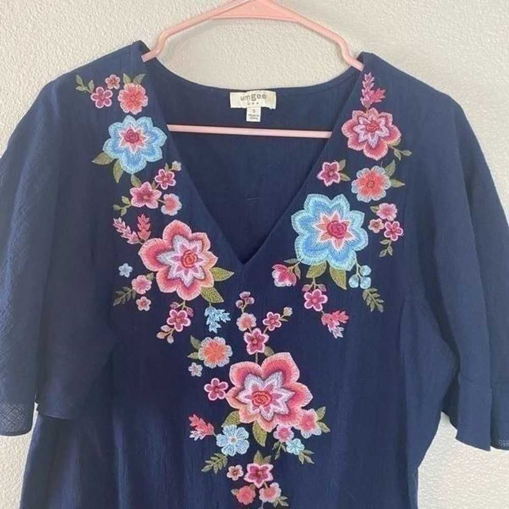 Umgee Embroidered V-neck Ruffled Hem Boho Dress S… - image 3