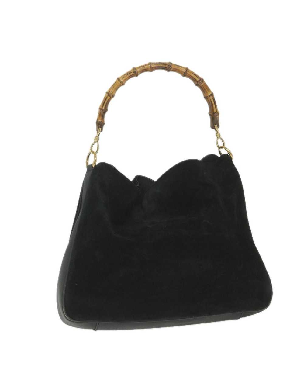 Gucci Black Suede Shoulder Bag with Bamboo Handle - image 1