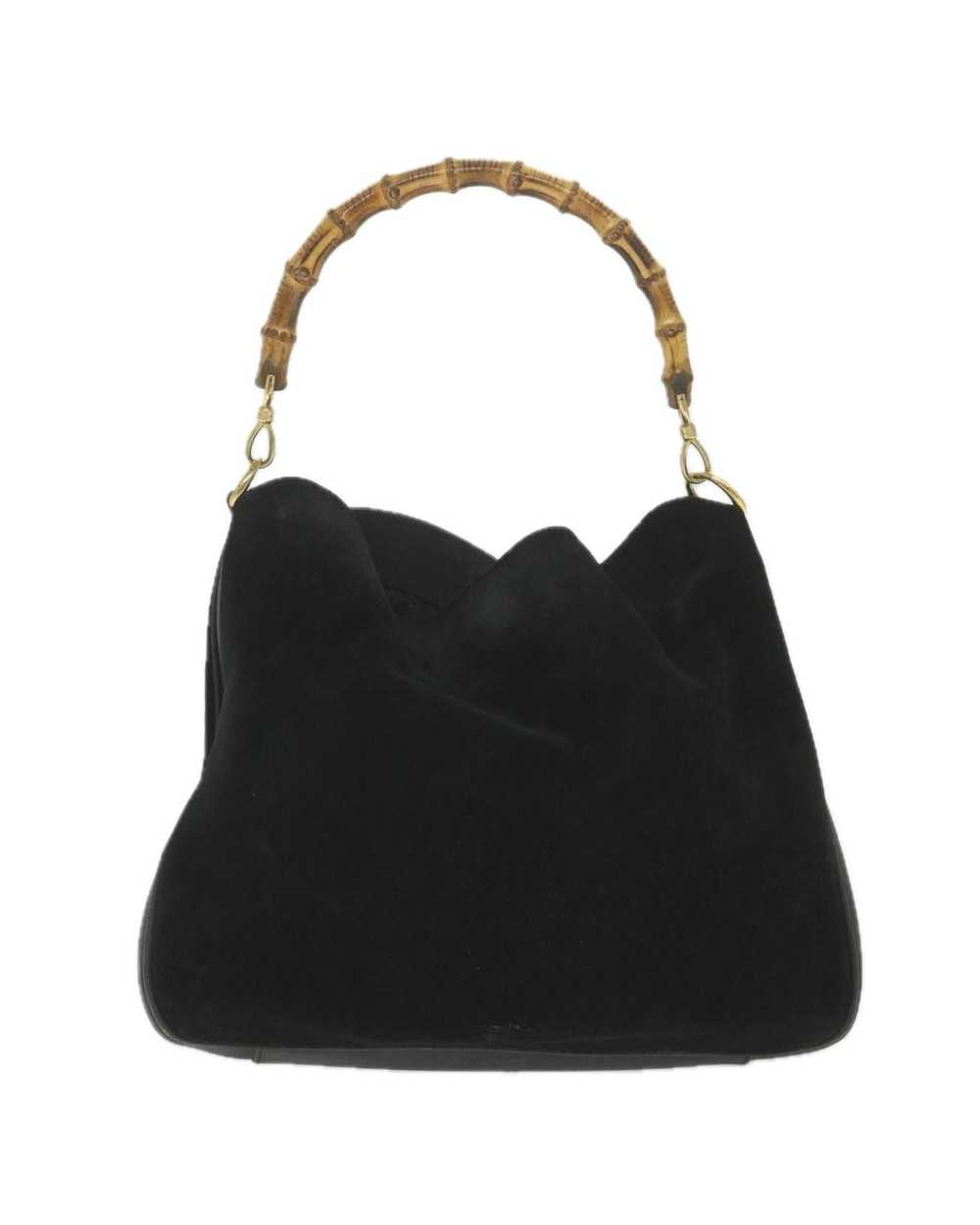 Gucci Black Suede Shoulder Bag with Bamboo Handle - image 3