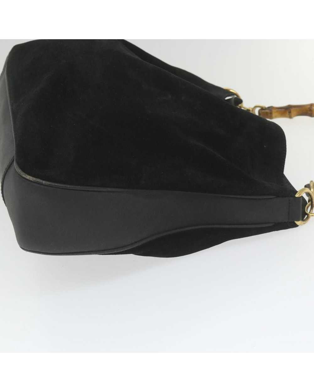 Gucci Black Suede Shoulder Bag with Bamboo Handle - image 4