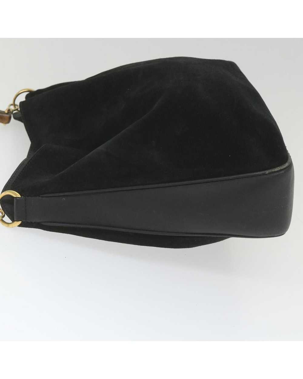Gucci Black Suede Shoulder Bag with Bamboo Handle - image 5