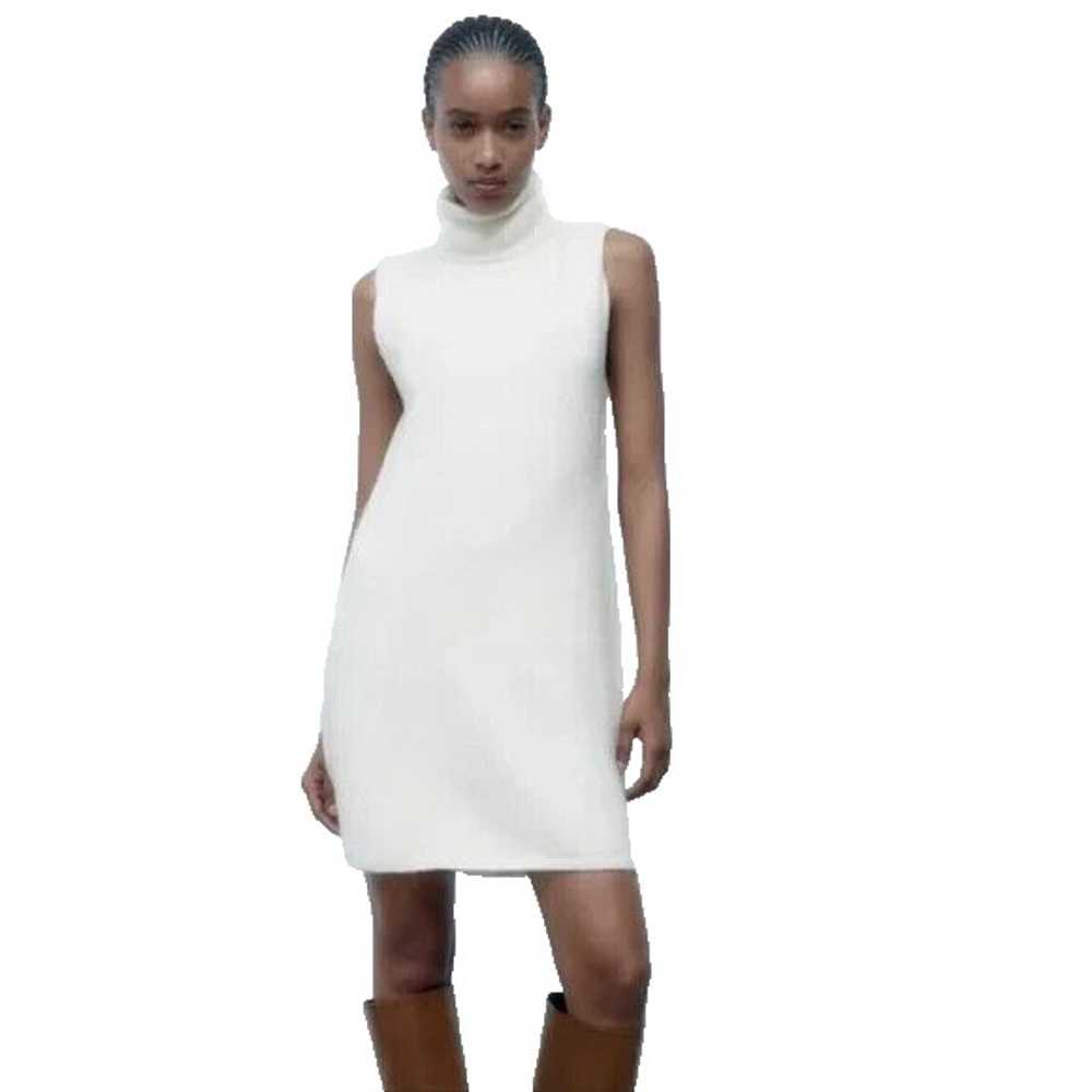 Zara Ivory Turtleneck Sleeveless Knit Dress Size … - image 1