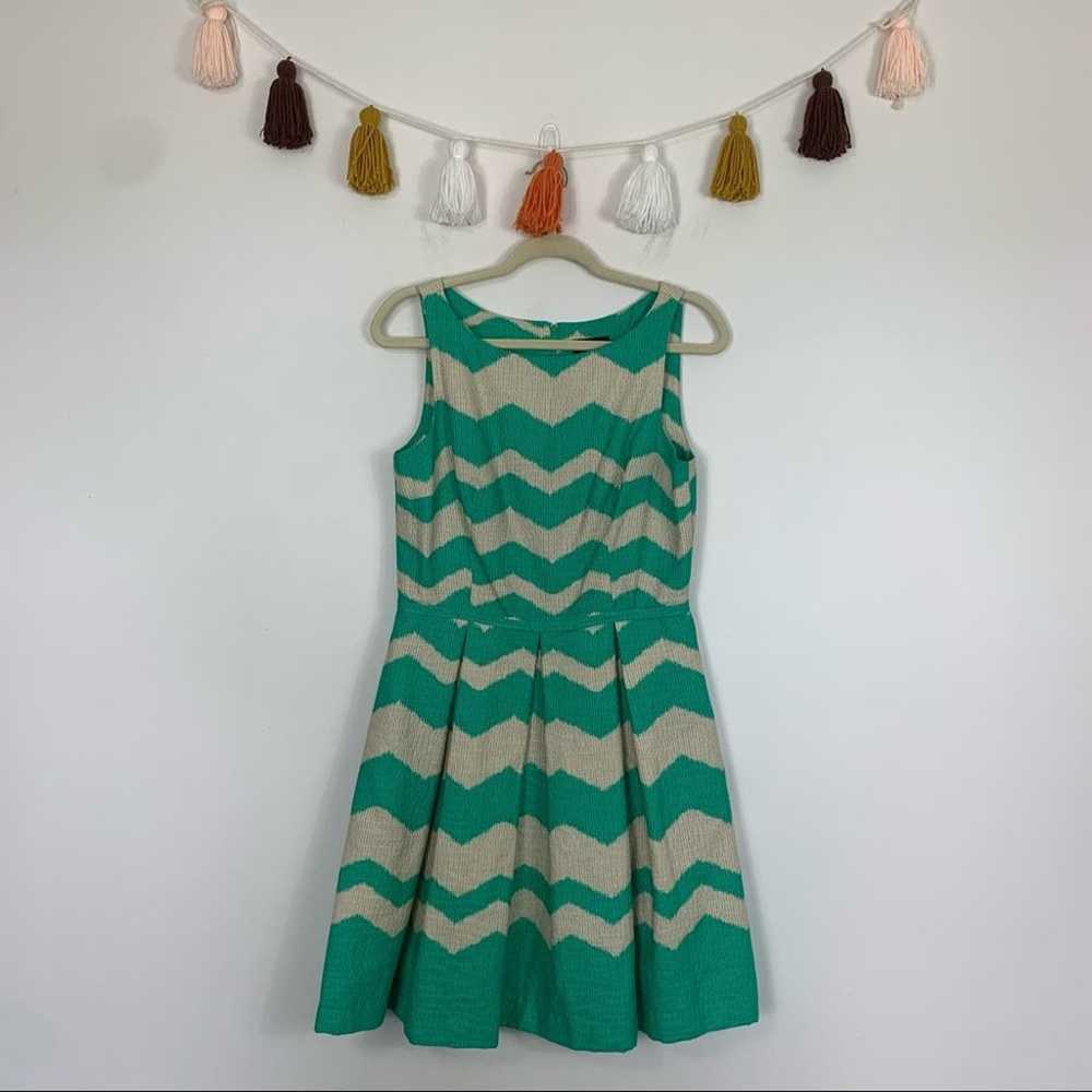 Just…Taylor Fit & Flare Green Tan Chevron Pattern… - image 2