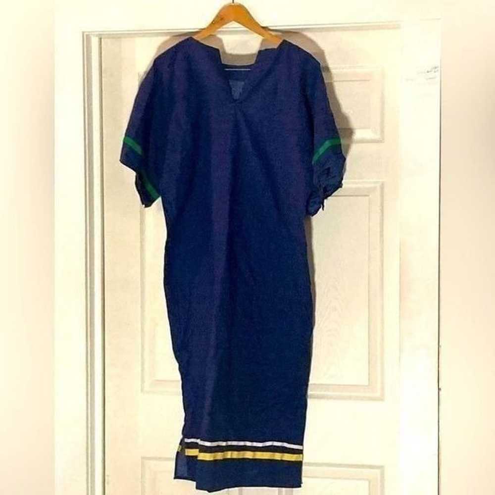 Vintage Handmade Housedress Navy V Neck Maxi Dress - image 10
