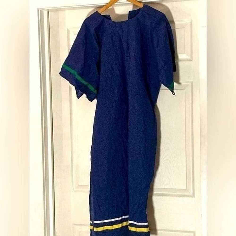 Vintage Handmade Housedress Navy V Neck Maxi Dress - image 2