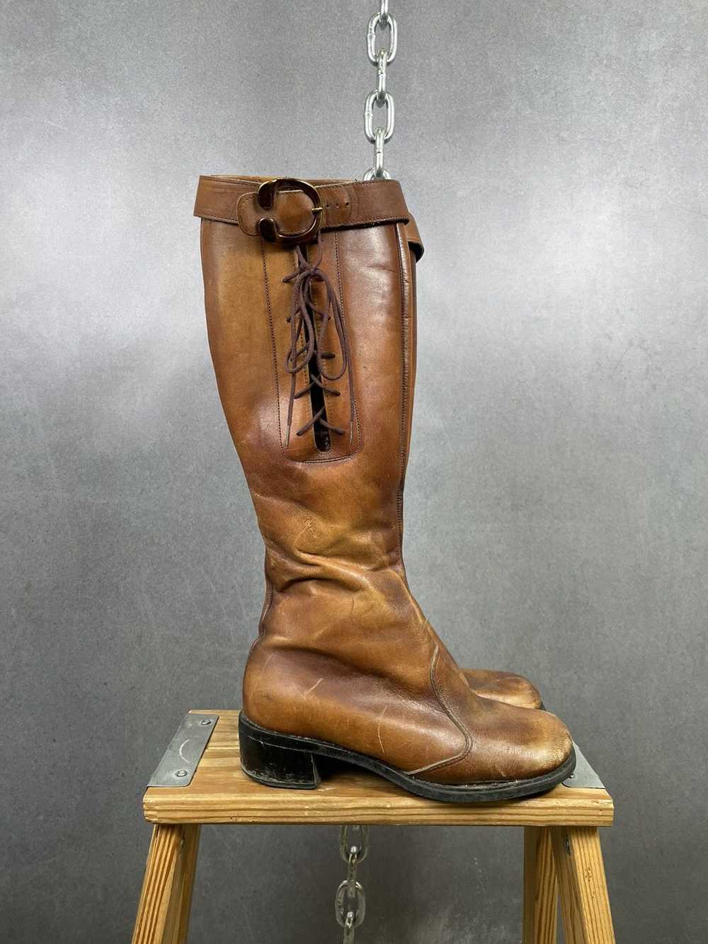 Vintage Vintage 60s brown leather tall riding boo… - image 2