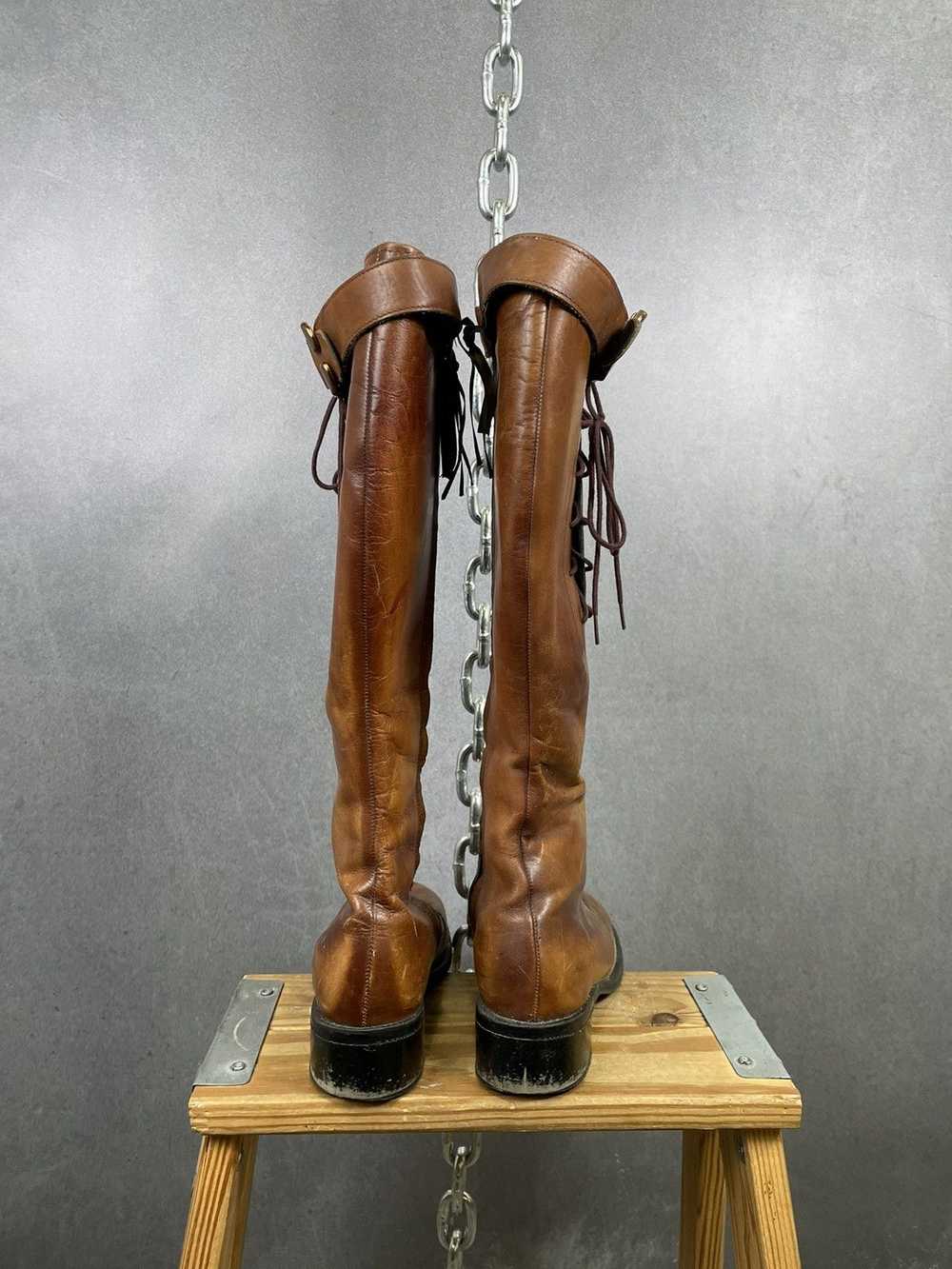 Vintage Vintage 60s brown leather tall riding boo… - image 3