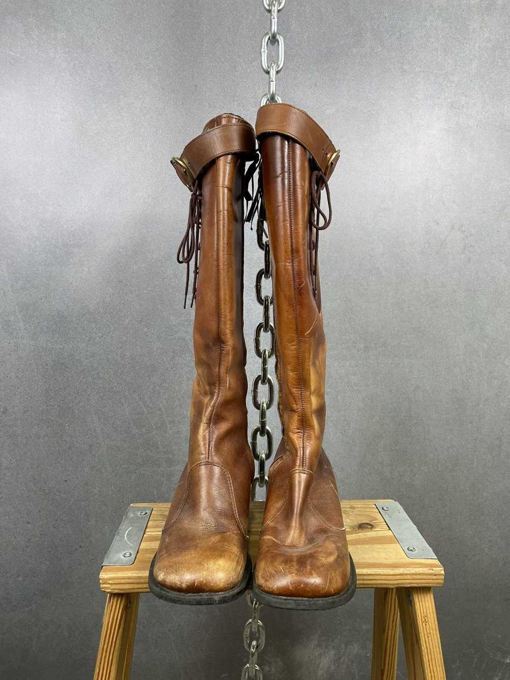 Vintage Vintage 60s brown leather tall riding boo… - image 5