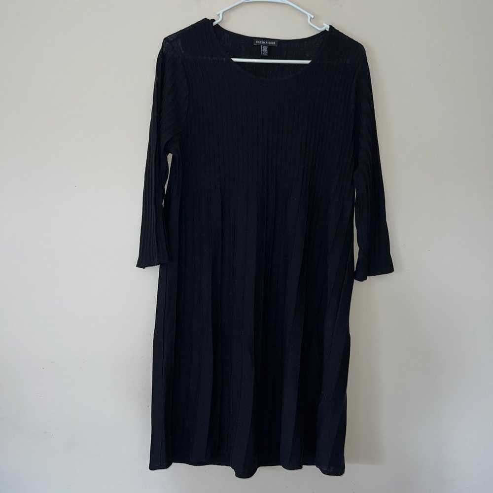 Eileen Fisher Wool Black Ribbed Knee-length Dress… - image 1