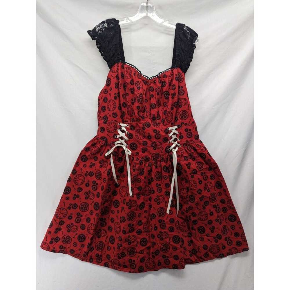 Steampunk Lolita Red Gears Dress Lace Straps Red/… - image 1