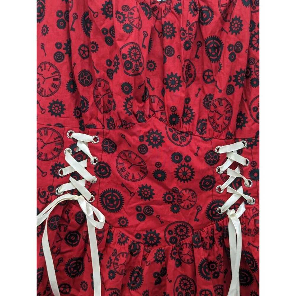 Steampunk Lolita Red Gears Dress Lace Straps Red/… - image 3