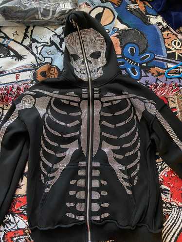 Streetwear Klanlife rhinestone skeleton zip up