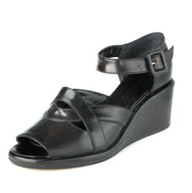 Italian Designers Varda Black Leather Wedge Sandal
