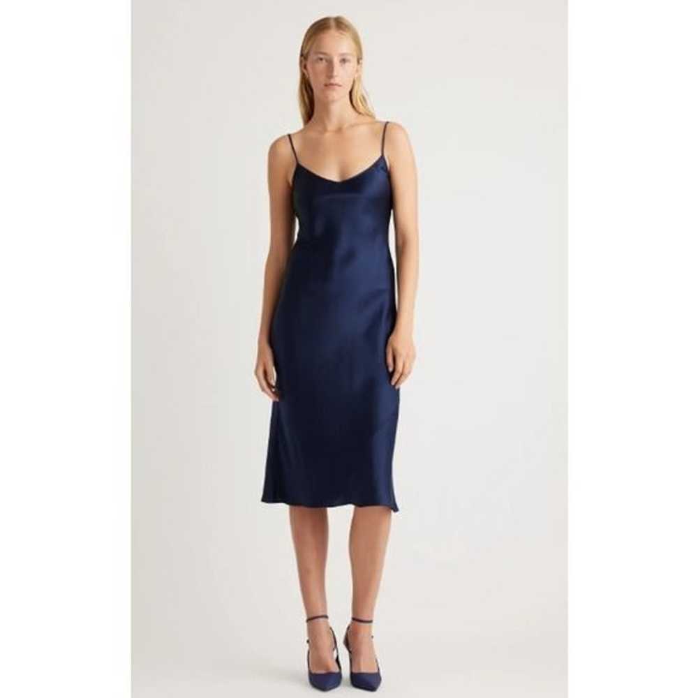 Quince 100% Washable Silk Slip Dress Navy Blue Me… - image 1