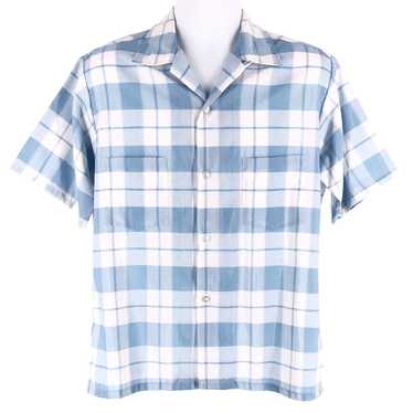 Vintage 60s light blue plaid shirt sleeve shirt 1… - image 1