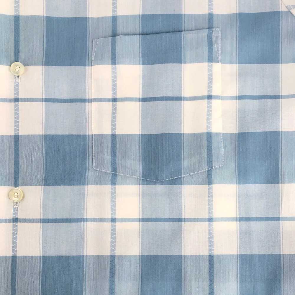 Vintage 60s light blue plaid shirt sleeve shirt 1… - image 3