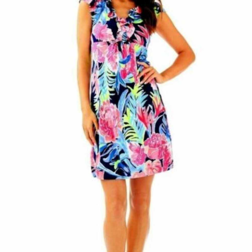 Lilly Pulitzer Clare Floral Silk A-Line Dress Blu… - image 2