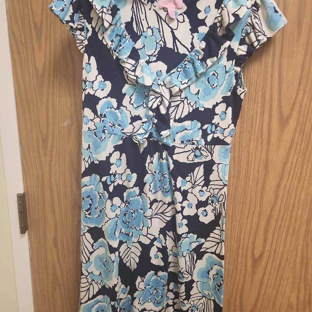 Lilly Pulitzer Clare Floral Silk A-Line Dress Blu… - image 3
