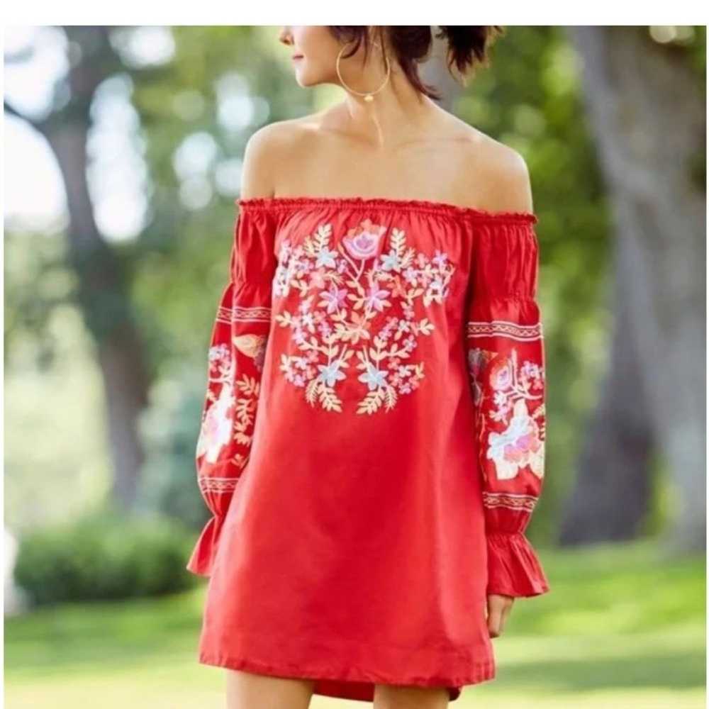 Free People Red Fleur du Jour Flowered Embroidere… - image 1