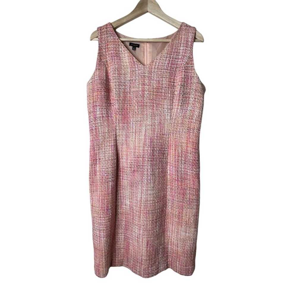 Talbots Cotton Tweed Sheath Dress Sz 12 Pink Slee… - image 1