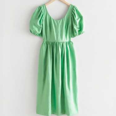 & Other Stories Green Silk Puff Sleeve Dress - image 1