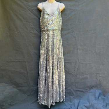 Revelry 2379-R Silver Sequin Maxi Dress Gown Prom 