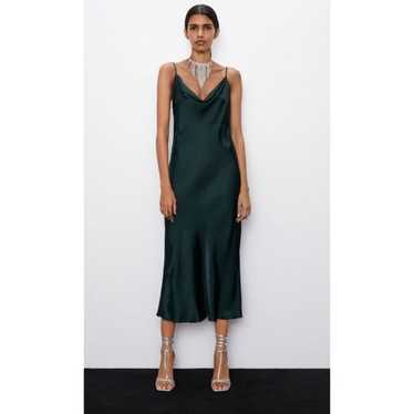 ZARA NWOT COWL NECK SATIN SLIP DRESS Olive green … - image 1