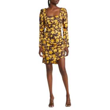 FLORET STUDIOS Brown Yellow Floral Shirred Long S… - image 1