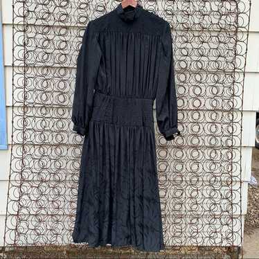 Vintage black gothic sateen pleated gathered long… - image 1