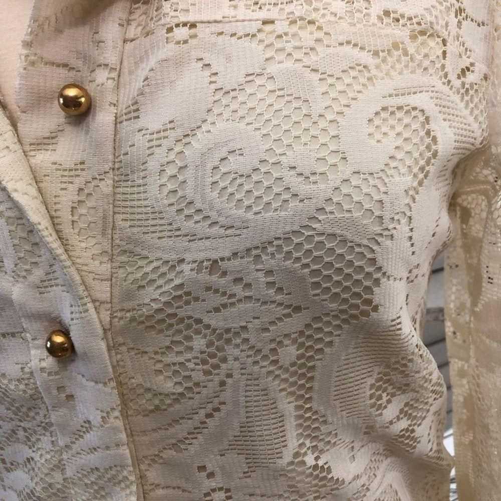 Sears vintage 70s cream lace long sheer sleeves f… - image 11