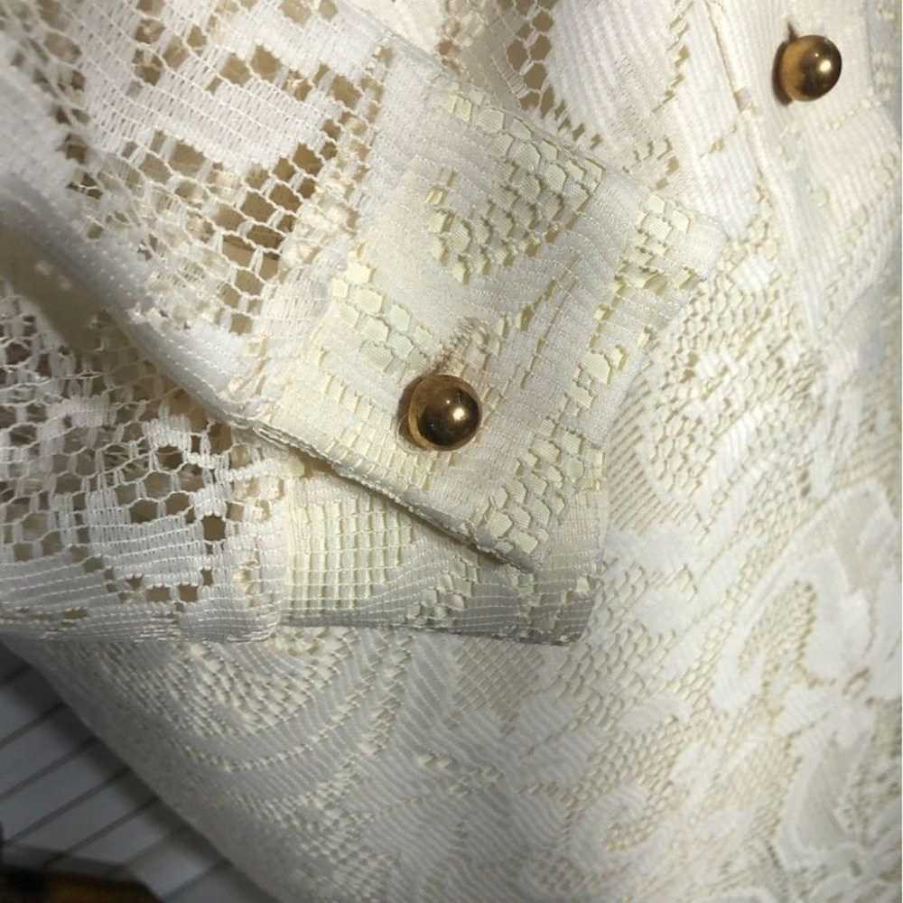 Sears vintage 70s cream lace long sheer sleeves f… - image 5