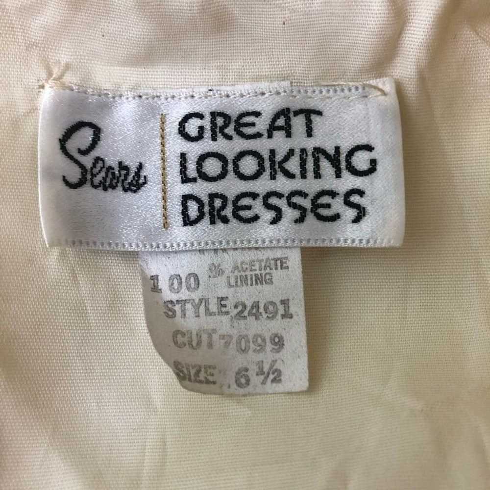 Sears vintage 70s cream lace long sheer sleeves f… - image 8