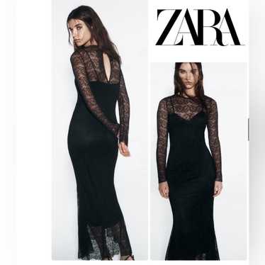Zara Black LACE MIDI DRESS Semi-sheer midi dress … - image 1