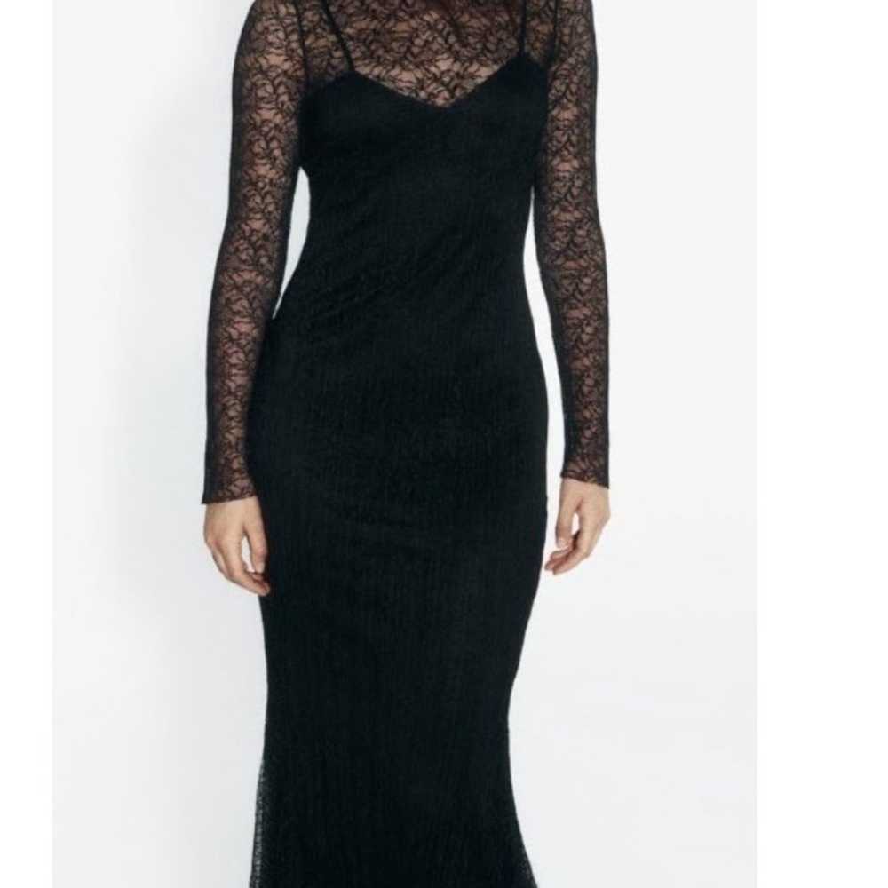 Zara Black LACE MIDI DRESS Semi-sheer midi dress … - image 2