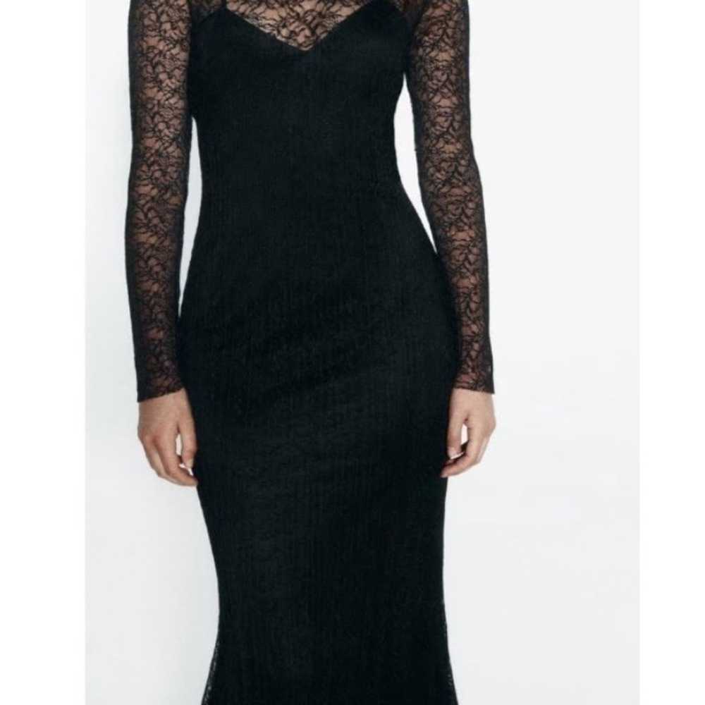 Zara Black LACE MIDI DRESS Semi-sheer midi dress … - image 3