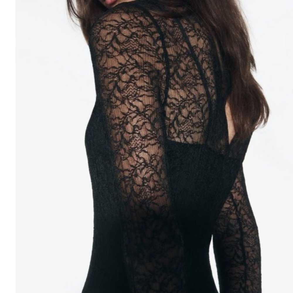 Zara Black LACE MIDI DRESS Semi-sheer midi dress … - image 4