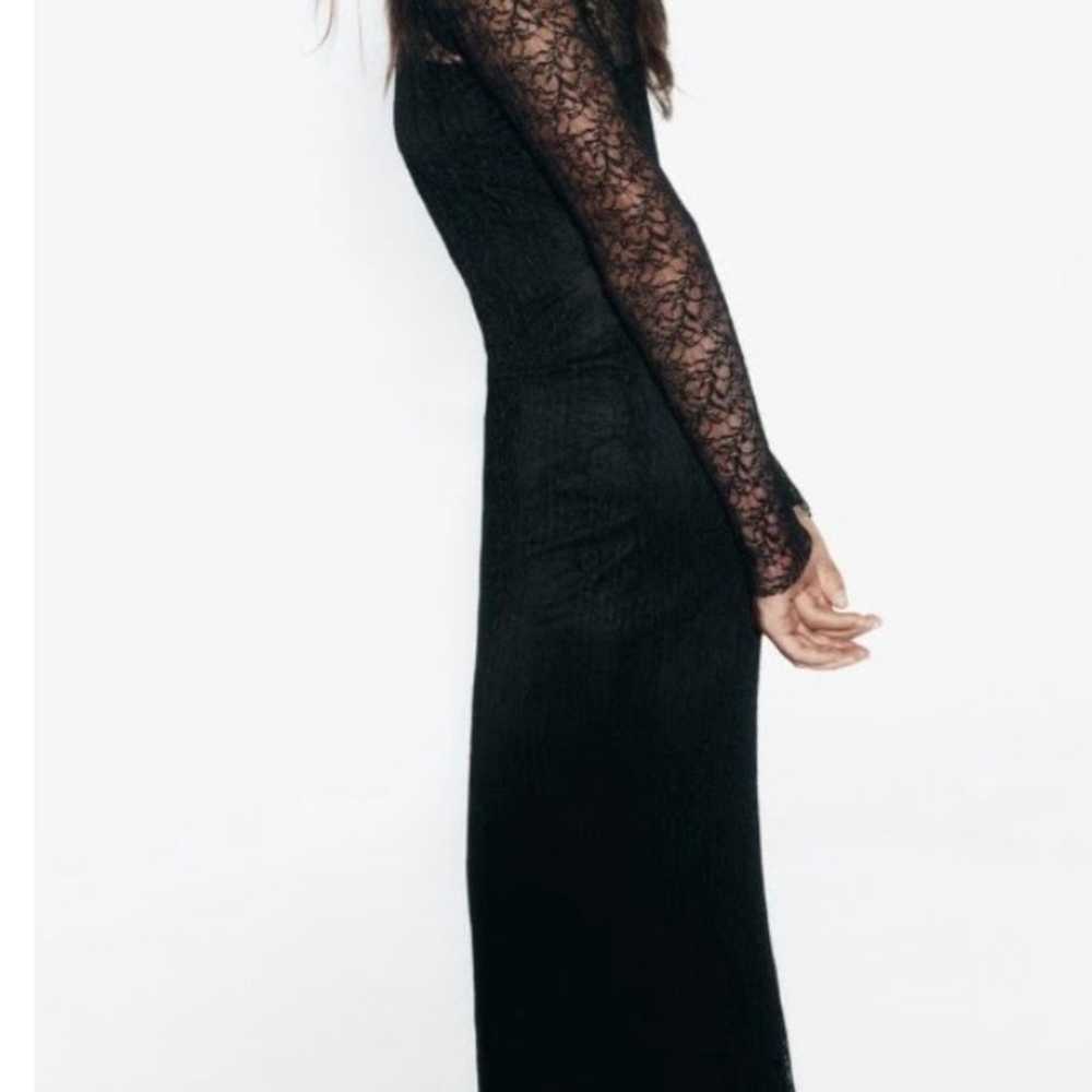 Zara Black LACE MIDI DRESS Semi-sheer midi dress … - image 5