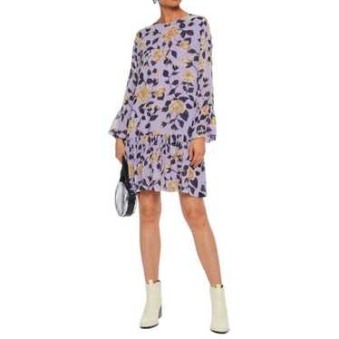 Ganni Carlton Georgette Mini Dress Lilac Floral Pu