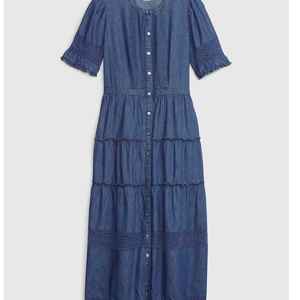 Gap × LoveShackFancy Denim Tiered Midi Dress blue… - image 1