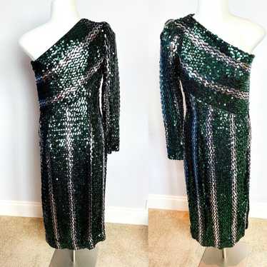 Vintage Cassidy Green Silver Striped Sequin One Sh