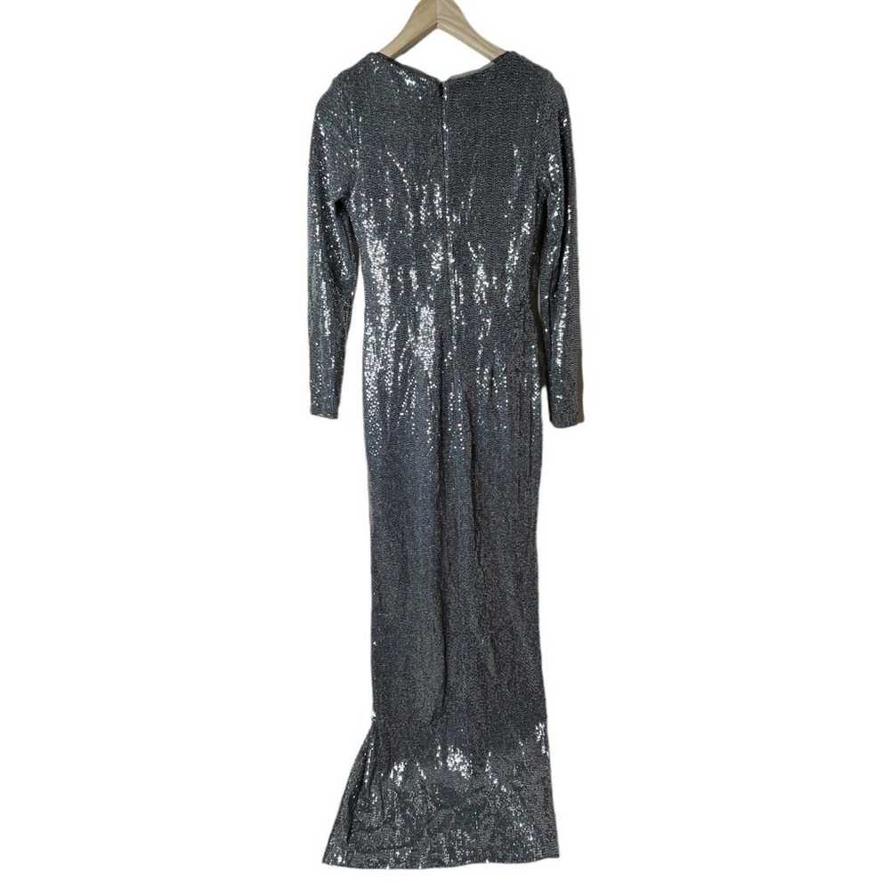 Betsy & Adam Silver Sequin Gown Sz 4 Long Sleeve … - image 2
