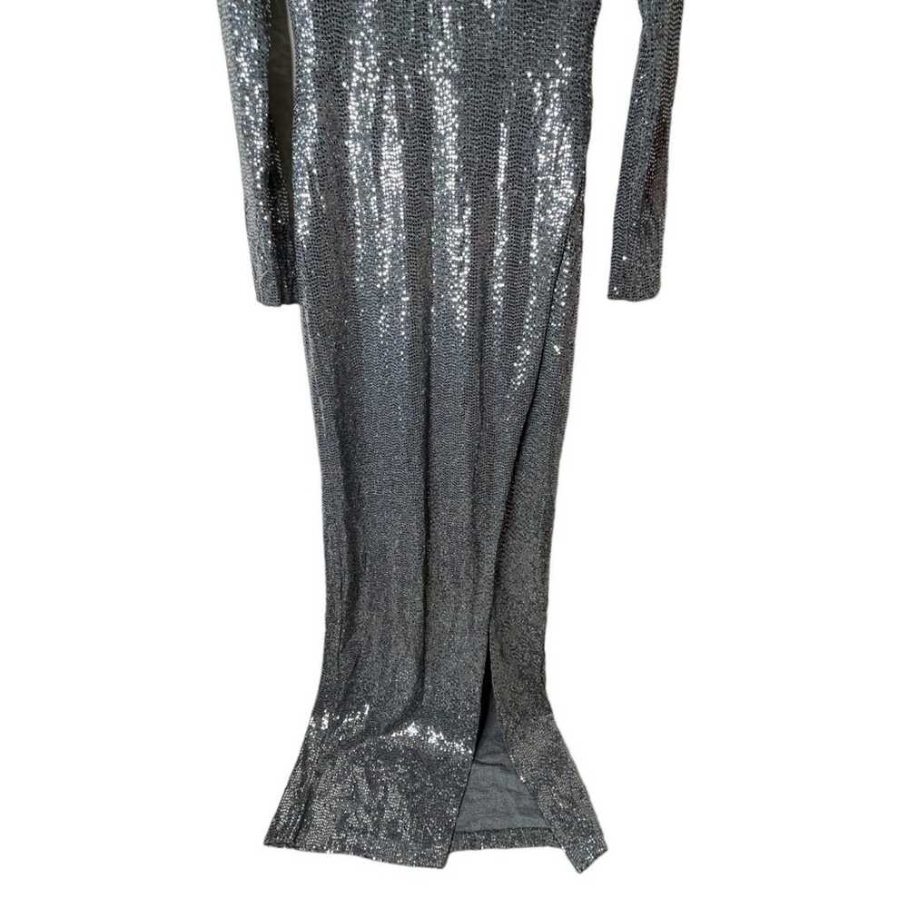 Betsy & Adam Silver Sequin Gown Sz 4 Long Sleeve … - image 5
