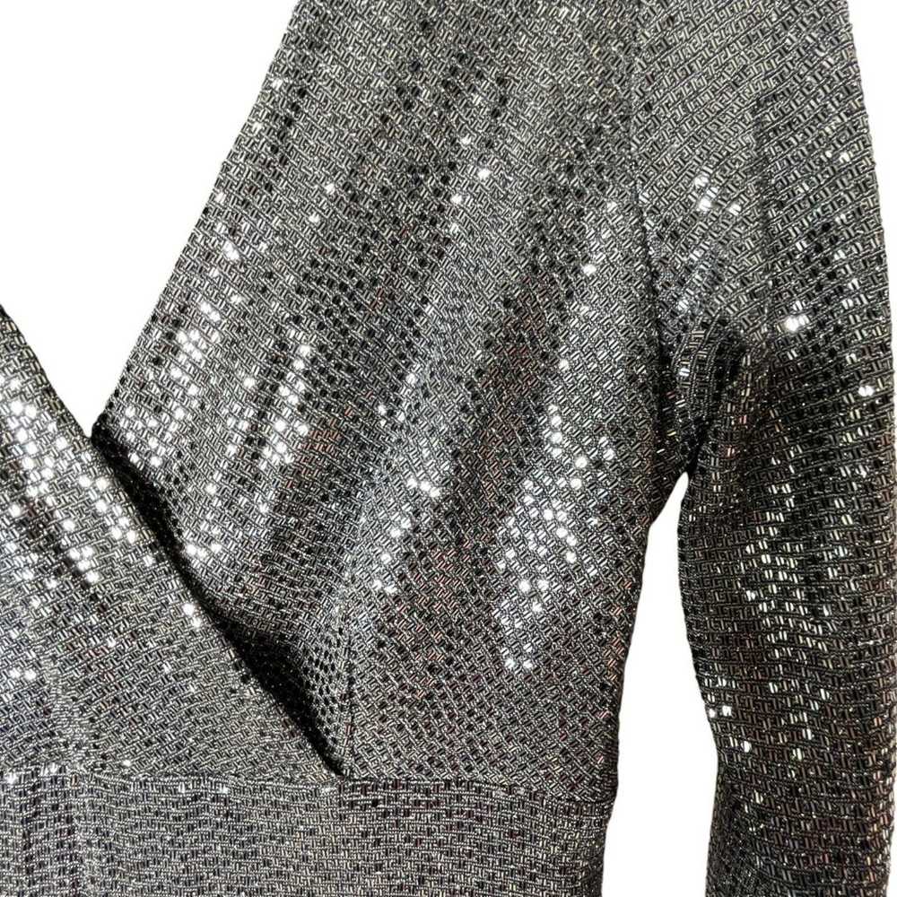 Betsy & Adam Silver Sequin Gown Sz 4 Long Sleeve … - image 6