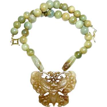 Carved Golden Chinese Serpentine Jade Butterfly, S