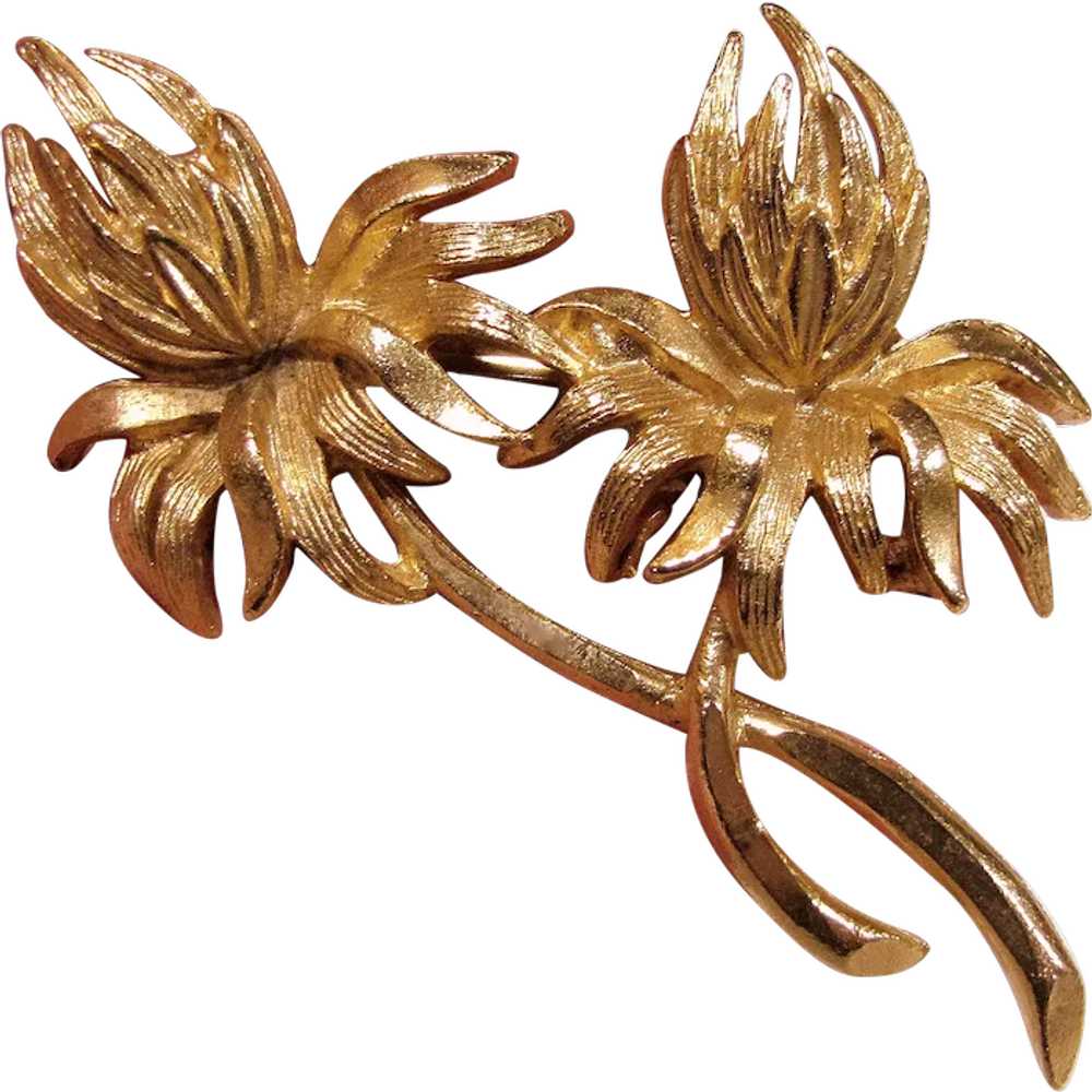 Finely Detailed Vintage Goldtone Botanical Brooch - image 1